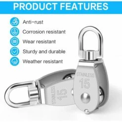 LITZEE 5-teilige Einzelwirbelrolle M15 Heavy Duty Edelstahl Einzelrolle Einzelblock Glatte 35KG Laderolle Zum Heben Von Seil Kabel Wäscheleine -Motoren für Gartenwerkzeug Verkäufe 34910687 5