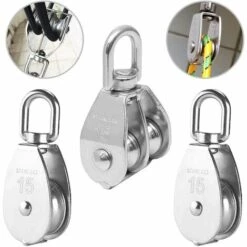 LITZEE 3 STÜCKE Edelstahl-Doppelriemenscheibe, Schwenk-Doppelriemenscheibe, Heberiemenscheibe, Laderolle, Edelstahlriemenscheibe, Einzelblockriemenscheibe, Edelstahl-Einzelriemenscheibe, Heberiemenscheibe M15