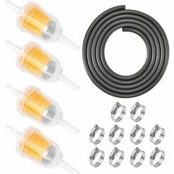 BARES Motorcycle Fuel Filter - Universal Fuel Filter 4 Pieces Motorcycle Fuel Filter 8mm + 3M Fuel Line + 10 Pieces Hose Clamp For Motorcycle Scooters, Lawn Mowers, Engine