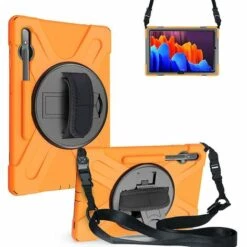 Hülle Für Samsung Galaxy Tab S8 Plus 2022 (sm-x800/x806) / S7 Fe 12.4 2021 (sm-t730/t733) Mit Displayschutzfolie, Drehbarem Ständer Und Riemen, Stoßfest C Orange -thsinde