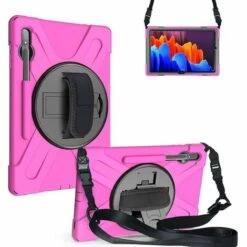 Hülle Für Samsung Galaxy Tab S8 Plus 2022 (sm-x800/x806) / S7 Fe 12.4 2021 (sm-t730/t733) Mit Displayschutzfolie, Drehbarem Ständer Und Riemen, Stoßfest C Rose Rot -Thsinde