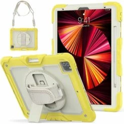 Ipad Pro 12.9 Hülle 2020 Mit Displayschutz Stifthalter | Ganzkörper-stoßfestes, Robustes, Langlebiges Gummigehäuse Mit Um 360 Grad Drehbarem Ständer Und Riemen, Schwarz, Blau-Thsinde