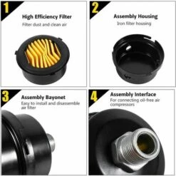MINKUROW Luftkompressor-Schalldämpferfilter, 3/8 Zoll 16 Mm Außengewinde, Metallgehäuse, Luftkompressor-Schalldämpferfilter, Metall-Einlassfilter-Schalldämpfer Für Luftkompressorkessel, 2 Stück -Motoren für Gartenwerkzeug Verkäufe 64525601 5