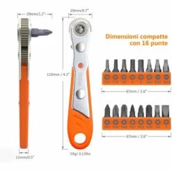 PEDY Set Di Chiavi A Cricchetto Di 16+1 Pezzi, Ruota A Cricchetto Con 36 Denti, Impugnatura Da Allenamento Reversibile- HRSB1A -Motoren für Gartenwerkzeug Verkäufe 66992492 3