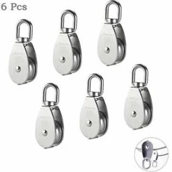 DONTODENT 15MM Einzelrollenblockrolle, M15 304 Edelstahl Einzelrolle, Kranwirbelhaken, Glattes Drahtseil, Kabelbelastung 35 Kg (77 Lbs) (6 Stück)