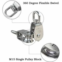 DONTODENT 15MM Einzelrollenblockrolle, M15 304 Edelstahl Einzelrolle, Kranwirbelhaken, Glattes Drahtseil, Kabelbelastung 35 Kg (77 Lbs) (6 Stück) -Motoren für Gartenwerkzeug Verkäufe 67632429 4