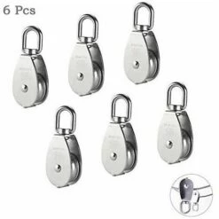 ECHOO 15MM Einzelrollenblockrolle, M15 304 Edelstahl Einzelrolle, Kranwirbelhaken, Glattes Drahtseil, Kabelbelastung 35 Kg (77 Lbs) (6 Stück)