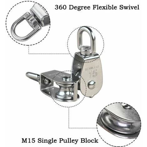 ECHOO 15MM Einzelrollenblockrolle, M15 304 Edelstahl Einzelrolle, Kranwirbelhaken, Glattes Drahtseil, Kabelbelastung 35 Kg (77 Lbs) (6 Stück) 6 ECHOO 15MM Einzelrollenblockrolle, M15 304 Edelstahl Einzelrolle, Kranwirbelhaken, Glattes Drahtseil, Kabelbelastung 35 Kg (77 Lbs) (6 Stück) – Bild 4