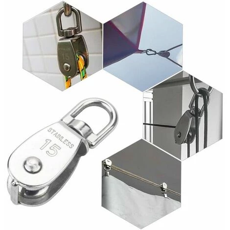 ECHOO 15MM Einzelrollenblockrolle, M15 304 Edelstahl Einzelrolle, Kranwirbelhaken, Glattes Drahtseil, Kabelbelastung 35 Kg (77 Lbs) (6 Stück) 7 ECHOO 15MM Einzelrollenblockrolle, M15 304 Edelstahl Einzelrolle, Kranwirbelhaken, Glattes Drahtseil, Kabelbelastung 35 Kg (77 Lbs) (6 Stück) – Bild 5